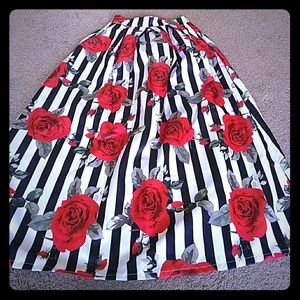 Black and white striped skirt with roses